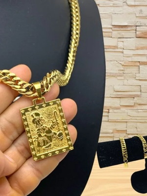 Corrente pulseira grumet placa tio patinhas banhado ouro 18k