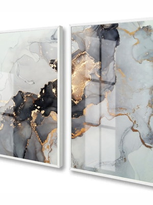 Quadro decorativo abstrato neutro moderno gold com vidro