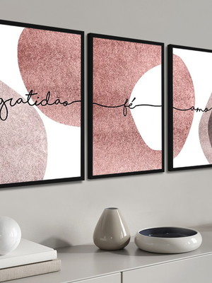 Kit 3 quadros decorativos com frases abstratos sala molduras
