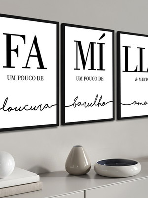 Kit 3 quadros decorativos família quarto casal sala moldura