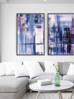 Quadro canvas duplo tons violeta 120x80 com moldura