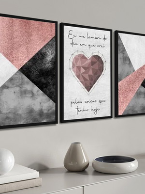 Kit 3 quadros decorativos abstrato oração frase quarto casal