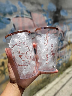 Copos twister 500ml transparentes com borda rose gold