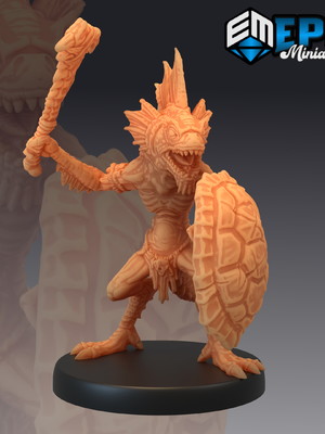 Miniatura endless depth rpg d&d - fishfolk club & shield