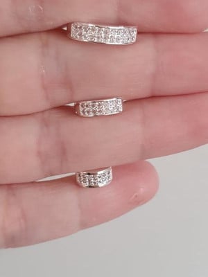 Trio brinco 9.5 12 15mm 2 fileiras zircônia banhado prata