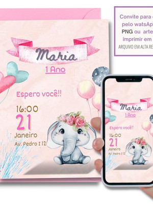 Convite digital animado e musical infantil elefante