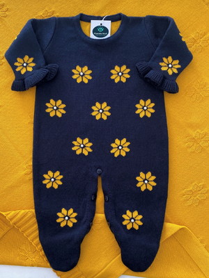 Saida de maternidade menina azul marinho tricot margarida
