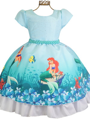 Vestido infantil pequena sereia ariel festa luxo promoção