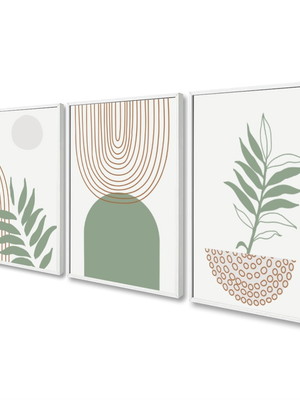 Quadro decorativo folhagem tons verde claro abstrato trio