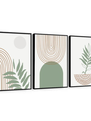 Quadro decorativo moderno neutro folhagem abstrato trio