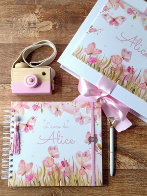 Kit livro do bebê jardim das borboletas caixa personalizada