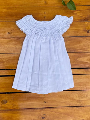Vestido casinha de abelha branco 1 ano batizado