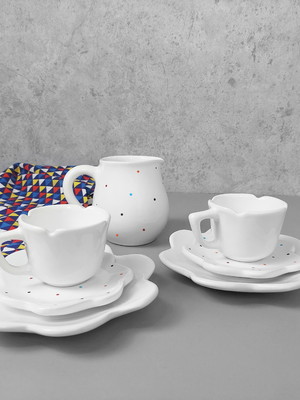 Conjunto de cerâmica leiteira 600 ml branco poá