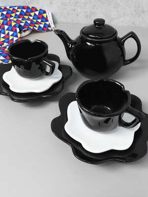 Kit de chá cerâmica preto