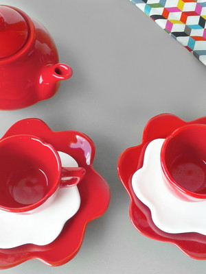Jogo de chá cerâmica vermelho