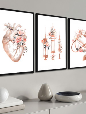 Quadros decorativos medicina rosa com molduras