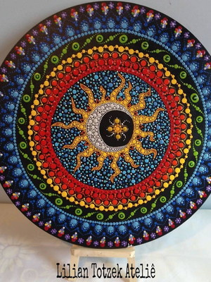 Mandala sol e lua com as cores dos 7 chakras - 50 cm
