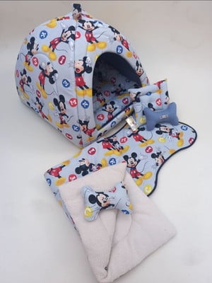 Casinha iglu para pets mickey e edredon 60x60 com 5 peças