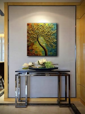 Quadro pintura tela paredes obras quadradas douradas 5282