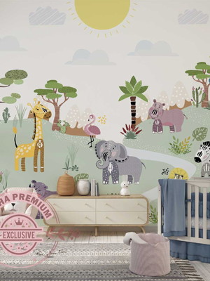 Papel de parede floresta safári infantil