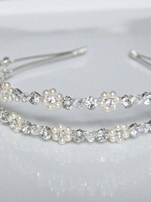 Tiara dupla strass e perola