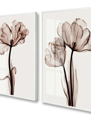 Quadro decorativo com moldura e vidro flores neutras