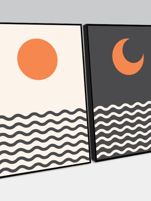 Composição de quadros com sol e lua com efeito de ondas