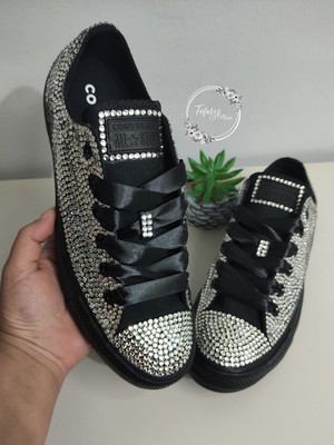 Tênis all star preto com cristais prata