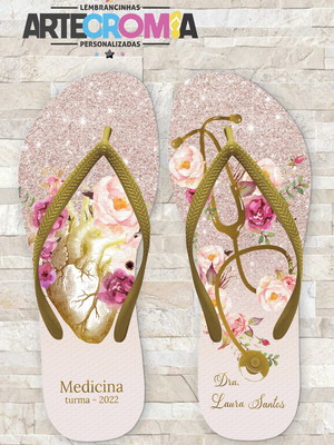 Chinelo formatura de medicina com efeito glitter