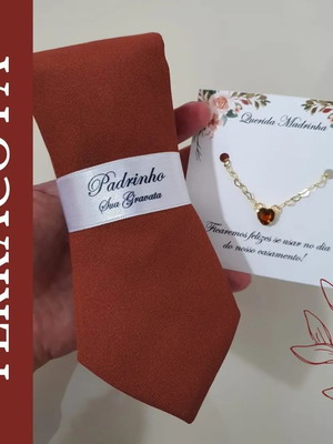 Kit gravata semi slim e pulseira folheada terracota