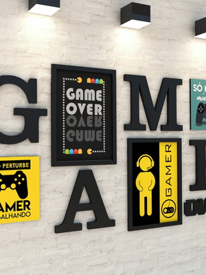 Kit 2 conjuntos quadros e letras game over