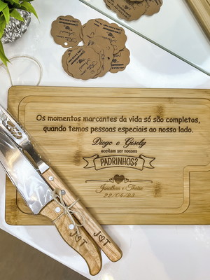 Convite para padrinhos kit churrasco 3 pçs personalizado