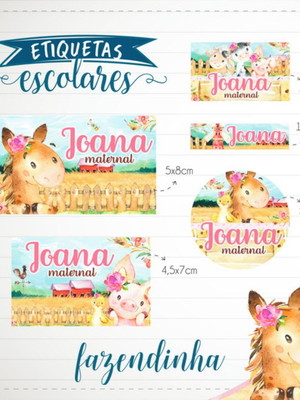 Kit digital etiquetas escolares fazendinha menina rosa