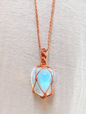 Colar pedra da lua macrame longo peça unica