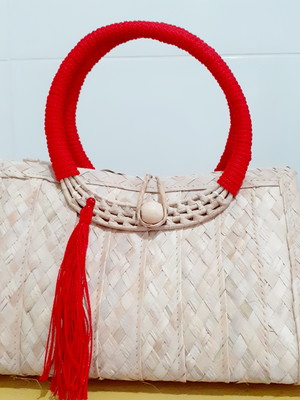 Bolsa de palha moda praia com tassel vermelho