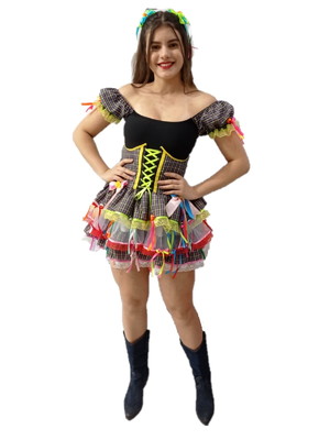 Vestido junino caipira babado luxo adulto