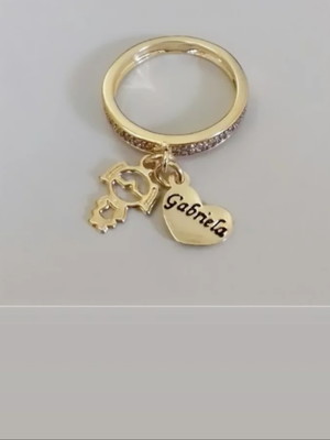 Anel personalizado pingente menina ou menino e coração nome