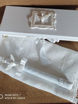 Kit batizado especial com toalha de cambraia de linho