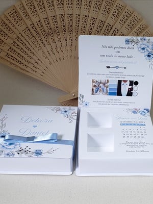 Caixa convite padrinhos casamento azul serenity - bombons