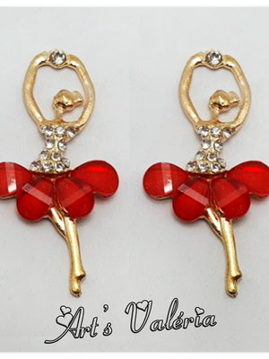 Bailarina pingente metal strass saia resinada vermelho 5,5cm