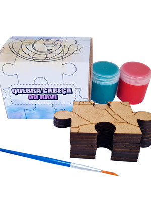 Kit quebra cabeça mdf 9 peças com tintas e pincel - buzz