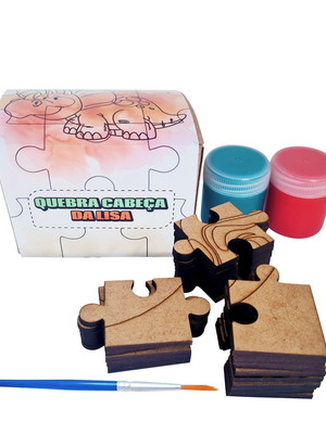 Kit quebra cabeça mdf 25 peças com tintas - dinossauro baby