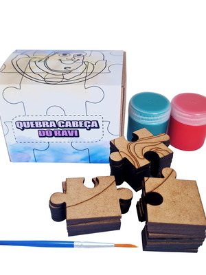 Kit quebra cabeça mdf 25 peças com tintas - buzz lightyear