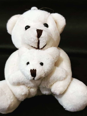 Urso de pelúcia com filhote na cor pérola, para decoração