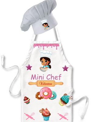 Kit mini chef avental + nome personalizado + chapéu !