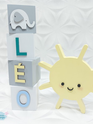 Letra cubo infantil com elefantinho 8x8cm kit com 4un