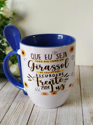 Caneca com colher personalizada girassol