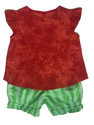 Conjunto melancia fantasia infantil: blusa e short bloomer