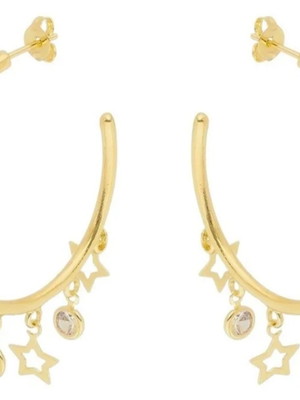 Brinco de argola com estrelas folheado a ouro 18k