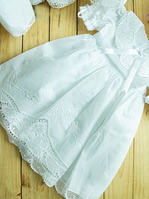 Vestido gola e barra em renda renascença batizado 3-6 meses